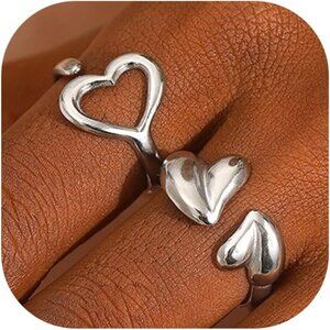 Elegant 2-Piece Stackable Heart Rings for Women - Adjustable & Hypoallergenic